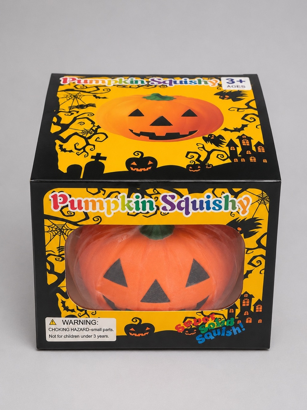Halloween Jack-O’-Lantern Pumpkin Squishy in Packaging